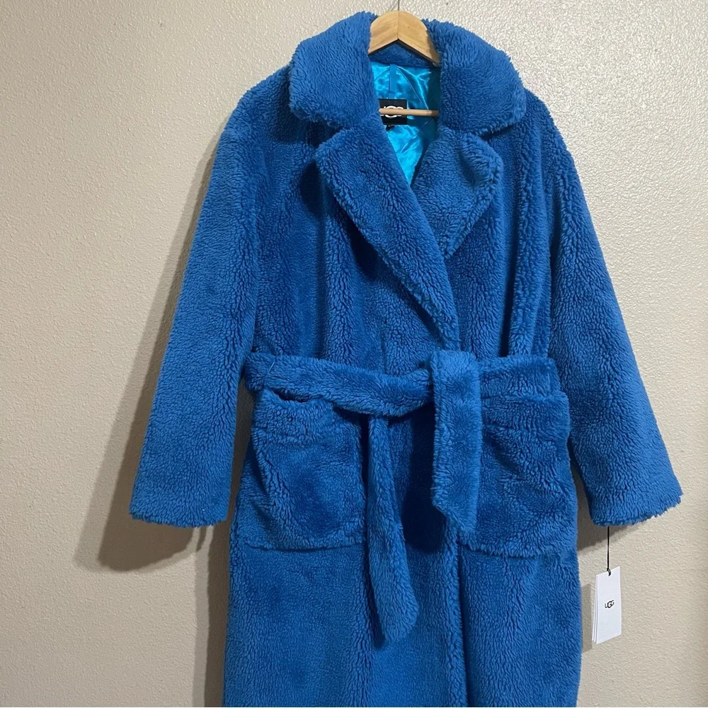 NWT UGG Alesandra Faux Fur Sherpa Teddy Long‎ Wrap Coat in Night Sky